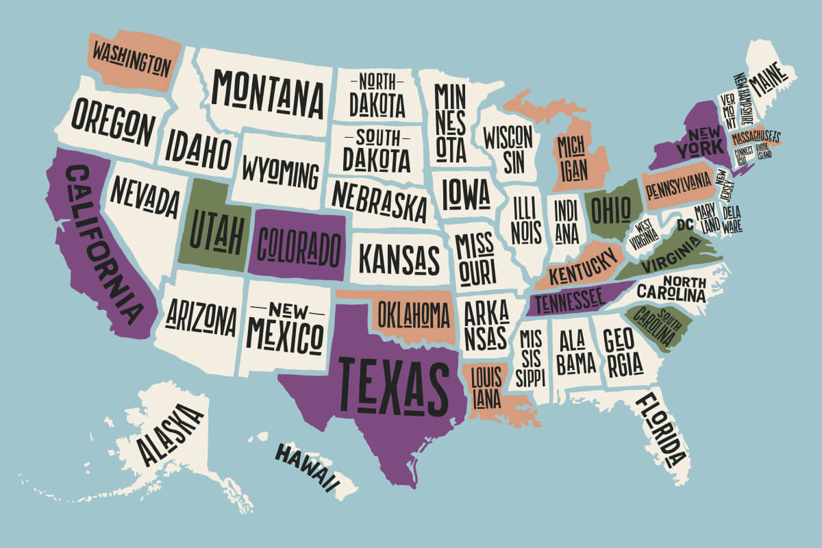 US map with colored in states